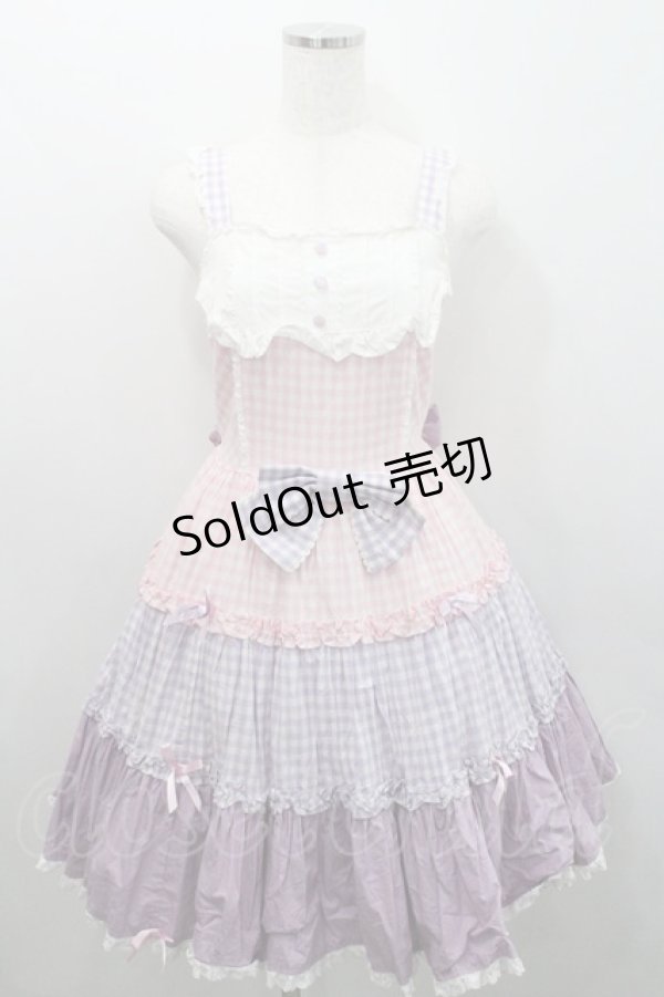 画像1: Angelic Pretty / カラフルギンガムジャンパースカート  ピンク×ラベンダー I-26-01-29-026-AP-OP-TE-ZI (1)