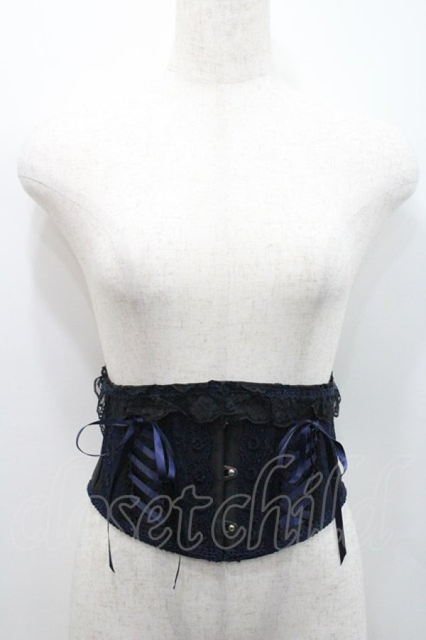 画像1: MR corset / サイド編み上げコルセット  黒Ｘ紺 I-26-01-31-001-PU-ZA-SA-ZI (1)