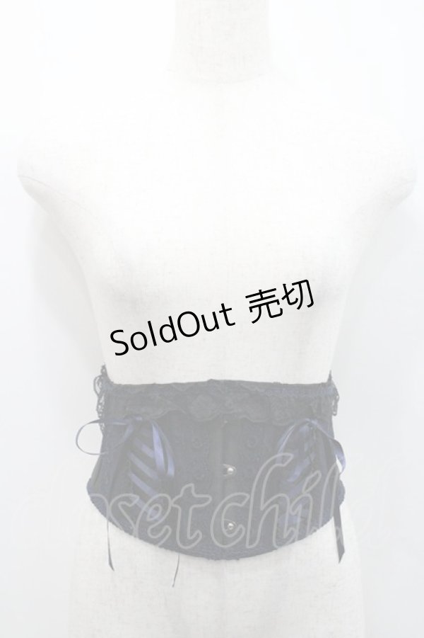 画像1: MR corset / サイド編み上げコルセット  黒Ｘ紺 I-26-01-31-001-PU-ZA-SA-ZI (1)