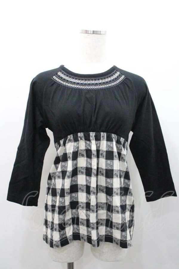 画像1: PINK HOUSE / チェリー柄切替トップス L ブラック I-26-01-31-028-LO-TO-SA-ZI (1)