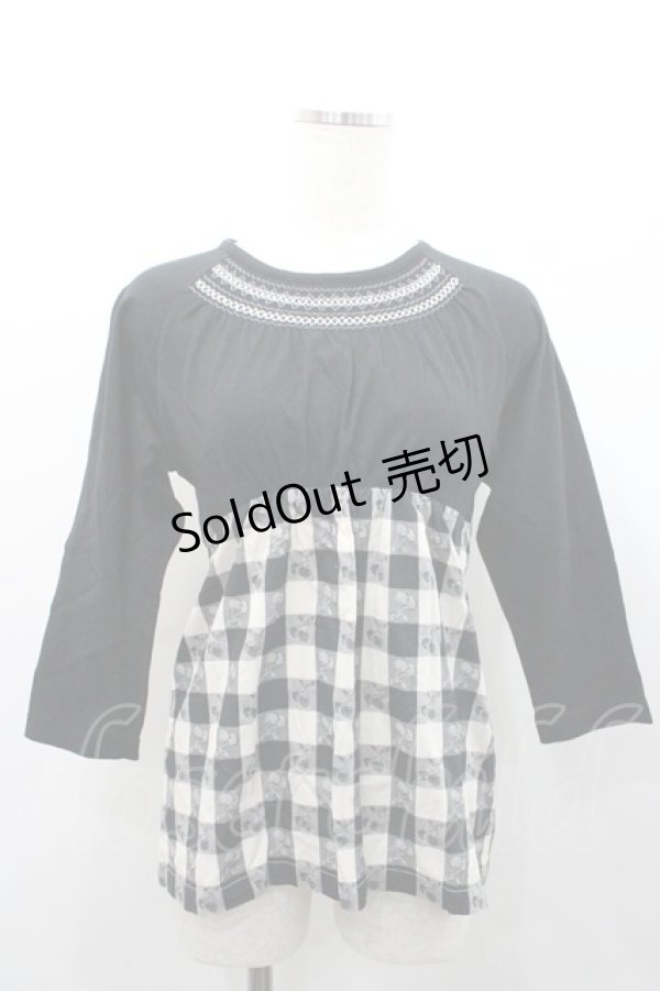 画像1: PINK HOUSE / チェリー柄切替トップス L ブラック I-26-01-31-028-LO-TO-SA-ZI (1)