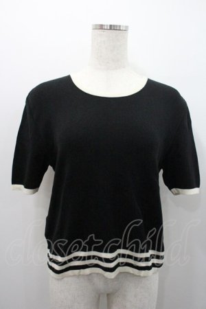 画像: PINK HOUSE / 裾ストライプ半袖ニットトップス  ブラック I-26-01-31-030-LO-TO-SA-ZI