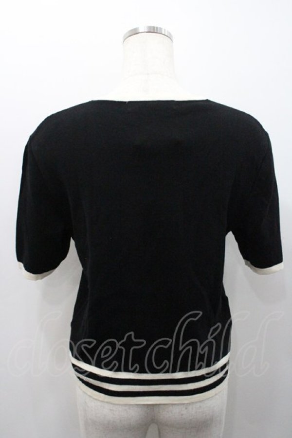 画像2: PINK HOUSE / 裾ストライプ半袖ニットトップス  ブラック I-26-01-31-030-LO-TO-SA-ZI (2)