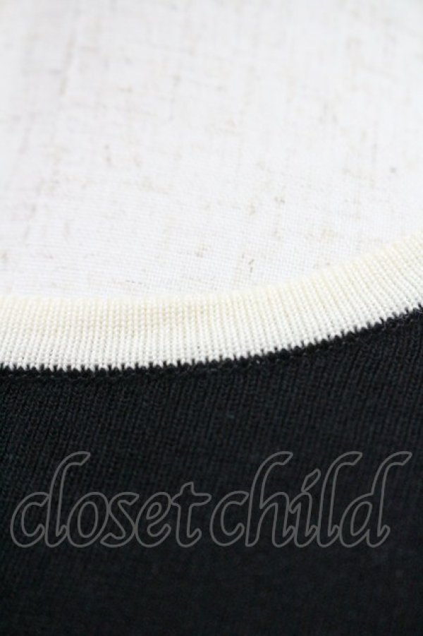 画像3: PINK HOUSE / 裾ストライプ半袖ニットトップス  ブラック I-26-01-31-030-LO-TO-SA-ZI (3)