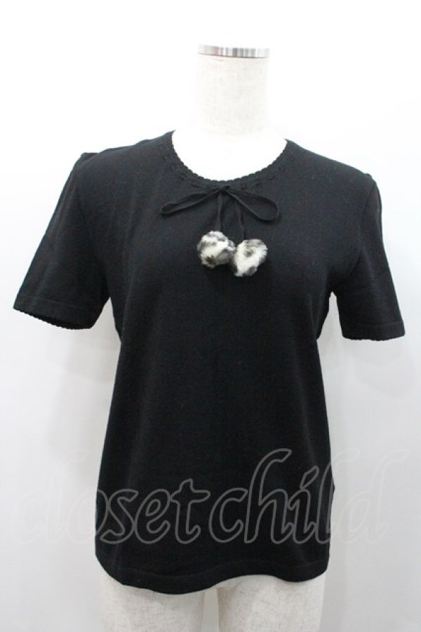 画像1: INGEBORG / レオパードファーポンポン付きプルオーバー L ブラック I-26-01-31-037-LO-TO-SA-ZI (1)