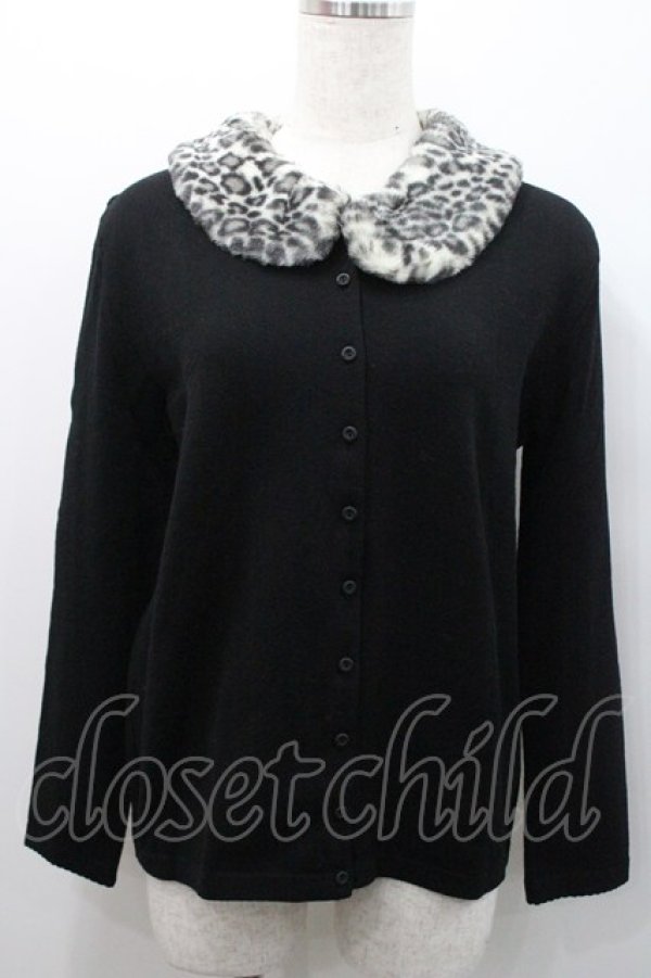 画像1: INGEBORG / レオパードファー襟付きカーディガン L ブラック I-26-01-31-039-LO-TO-SA-ZI (1)