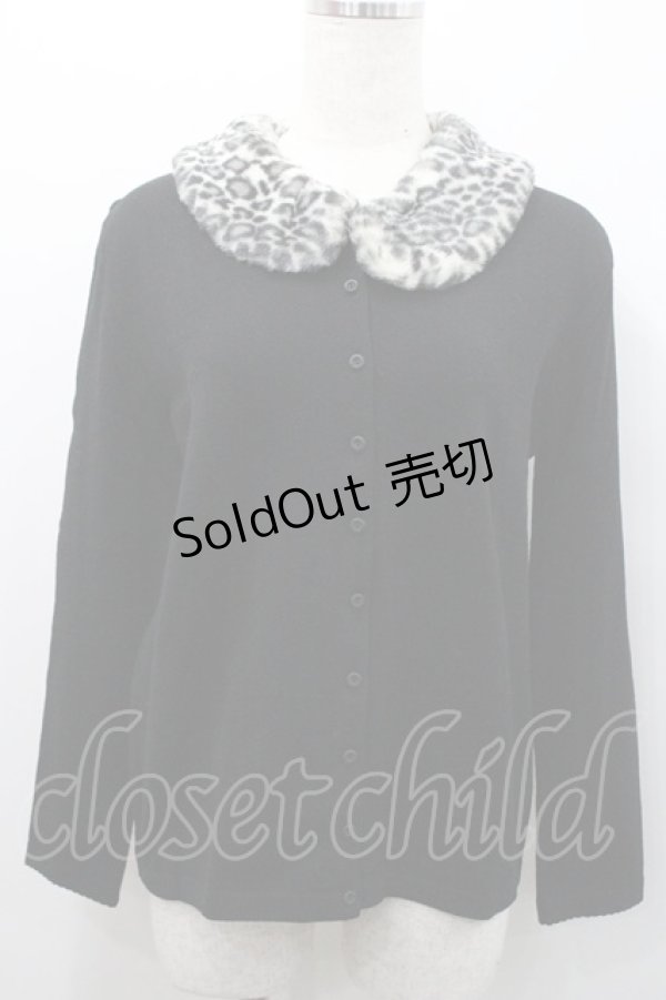 画像1: INGEBORG / レオパードファー襟付きカーディガン L ブラック I-26-01-31-039-LO-TO-SA-ZI (1)