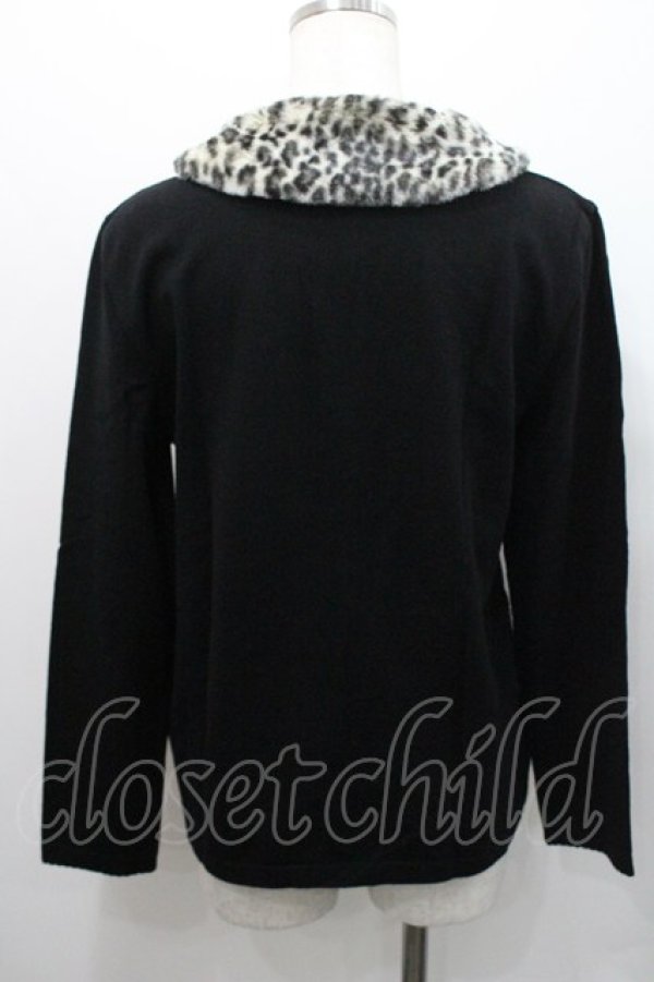 画像2: INGEBORG / レオパードファー襟付きカーディガン L ブラック I-26-01-31-039-LO-TO-SA-ZI (2)