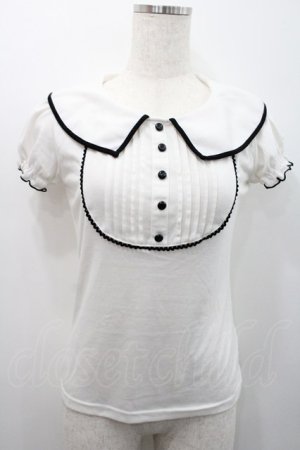 画像: Ank Rouge / フロントピンタック半袖カットソー  白ｘ黒 I-26-01-31-005-CA-TO-SA-ZI