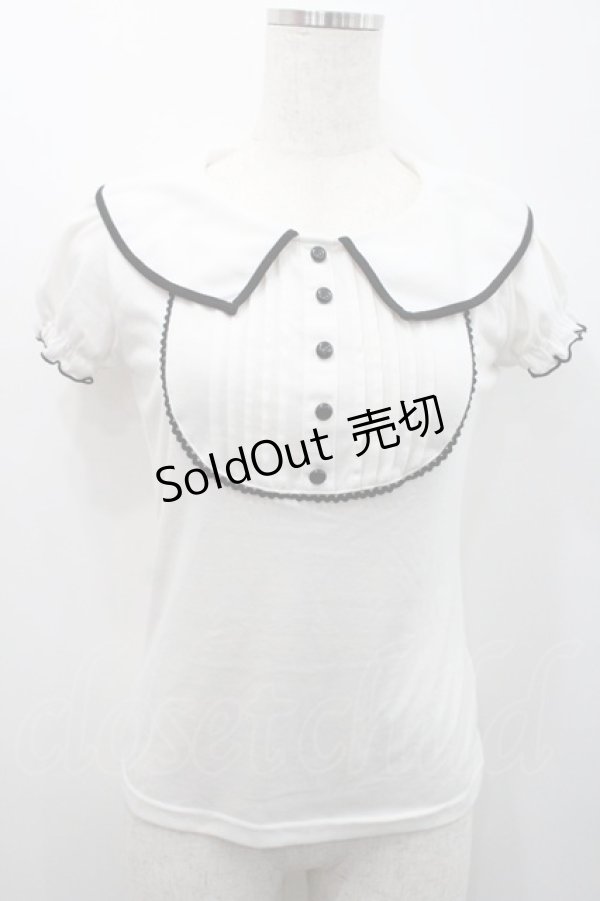 画像1: Ank Rouge / フロントピンタック半袖カットソー  白ｘ黒 I-26-01-31-005-CA-TO-SA-ZI (1)