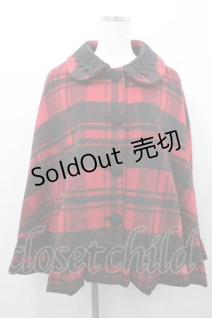 画像: Ank Rouge / レース使いチェック柄ケープ  赤Ｘ黒チェック I-26-01-31-046-CA-CO-SA-ZI