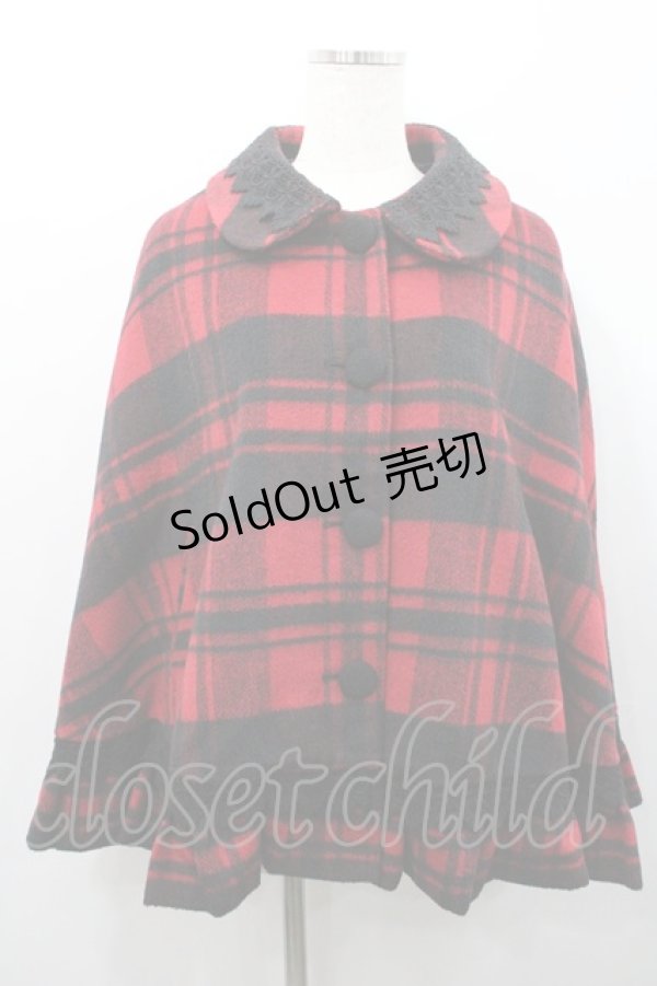 画像1: Ank Rouge / レース使いチェック柄ケープ  赤Ｘ黒チェック I-26-01-31-046-CA-CO-SA-ZI (1)