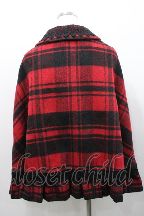画像2: Ank Rouge / レース使いチェック柄ケープ  赤Ｘ黒チェック I-26-01-31-046-CA-CO-SA-ZI (2)