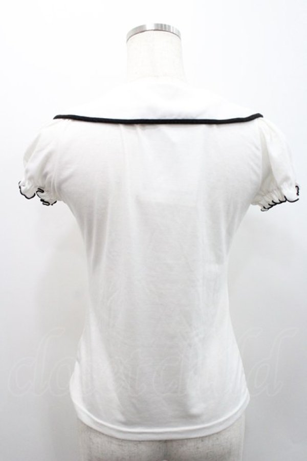 画像2: Ank Rouge / フロントピンタック半袖カットソー  白ｘ黒 I-26-01-31-005-CA-TO-SA-ZI (2)