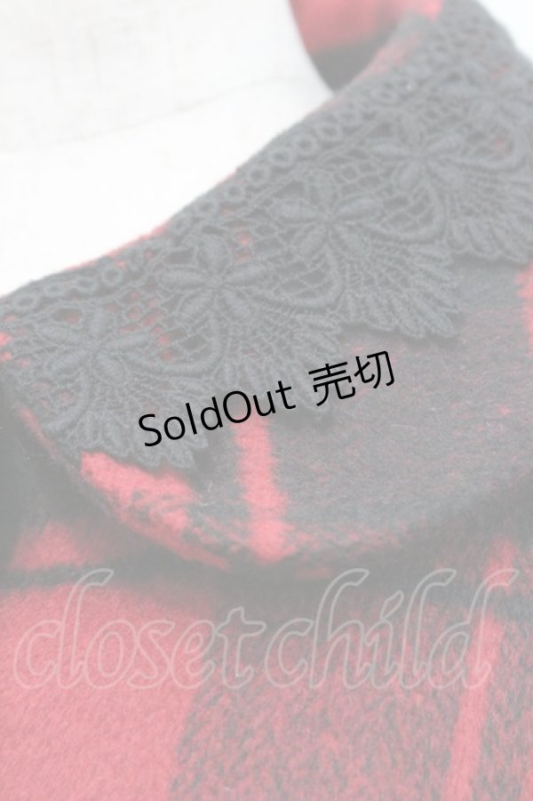 画像3: Ank Rouge / レース使いチェック柄ケープ  赤Ｘ黒チェック I-26-01-31-046-CA-CO-SA-ZI (3)