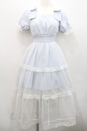 画像: Honey Cinnamon / チュール重ねロングジャンパースカート  サックスＸ白 I-26-01-31-055-LO-OP-SA-ZI