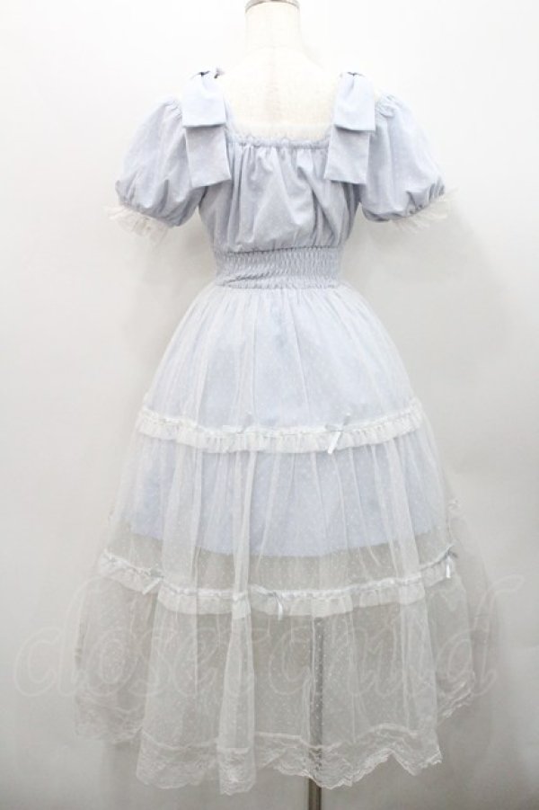 画像2: Honey Cinnamon / チュール重ねロングジャンパースカート  サックスＸ白 I-26-01-31-055-LO-OP-SA-ZI (2)