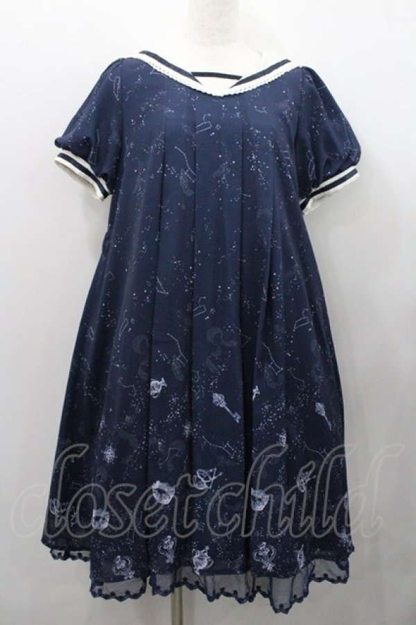 画像1: axes femme kawaii / 星座柄セーラーワンピース M ネイビーＸ白 I-26-01-31-062-AX-OP-SA-ZI (1)
