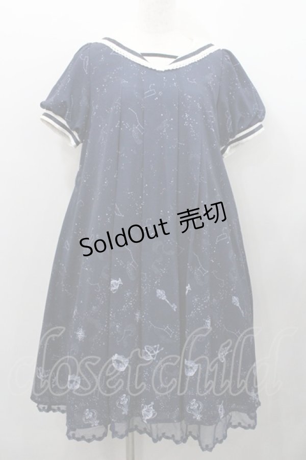 画像1: axes femme kawaii / 星座柄セーラーワンピース M ネイビーＸ白 I-26-01-31-062-AX-OP-SA-ZI (1)