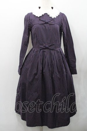 画像: Melody BasKet / ダブルリボンレジメンタルストライプワンピース  ネイビー I-26-01-31-066-LO-OP-SA-ZI