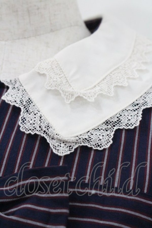 画像4: Melody BasKet / ダブルリボンレジメンタルストライプワンピース  ネイビー I-26-01-31-066-LO-OP-SA-ZI (4)