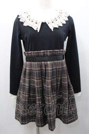 画像: Ank Rouge / タータンチェック切り替え長袖ワンピース  黒ｘグレーチェック I-26-01-31-069-CA-OP-SA-ZI