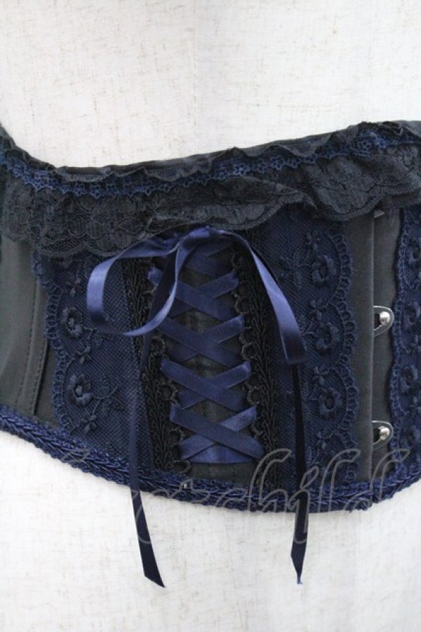 画像3: MR corset / サイド編み上げコルセット  黒Ｘ紺 I-26-01-31-001-PU-ZA-SA-ZI (3)