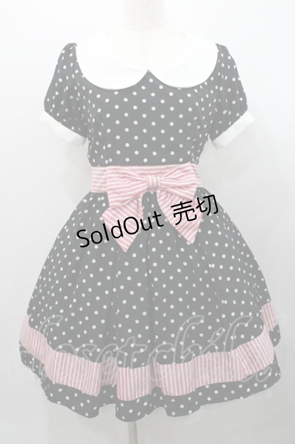 画像1: Ank Rouge / 半袖ドットリボンワンピース  黒Ｘ白Ｘピンク I-26-01-31-070-CA-OP-SA-ZI (1)