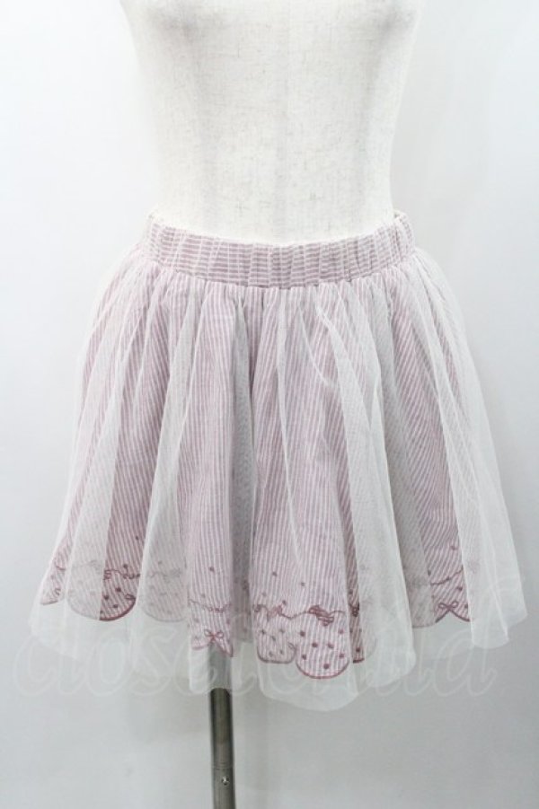 画像1: Ank Rouge / チュール重ねストライプ&裾スカラップリボン刺繍スカート  アイボリーＸピンク I-26-01-31-081-CA-SK-SA-ZI (1)