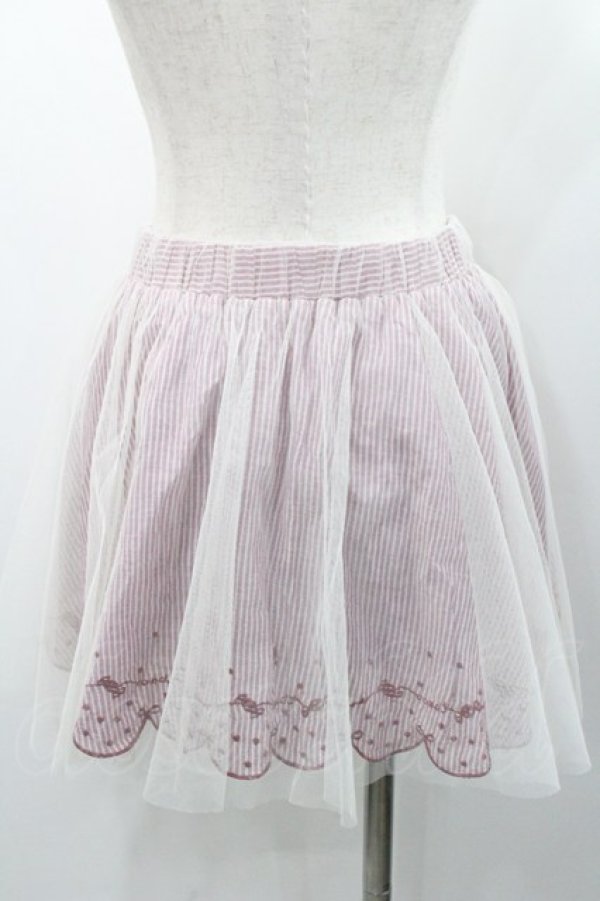 画像2: Ank Rouge / チュール重ねストライプ&裾スカラップリボン刺繍スカート  アイボリーＸピンク I-26-01-31-081-CA-SK-SA-ZI (2)