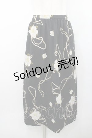 画像: INGEBORG / パール&バラ柄スカート  ブラック I-26-01-31-090-LO-SK-SA-ZI