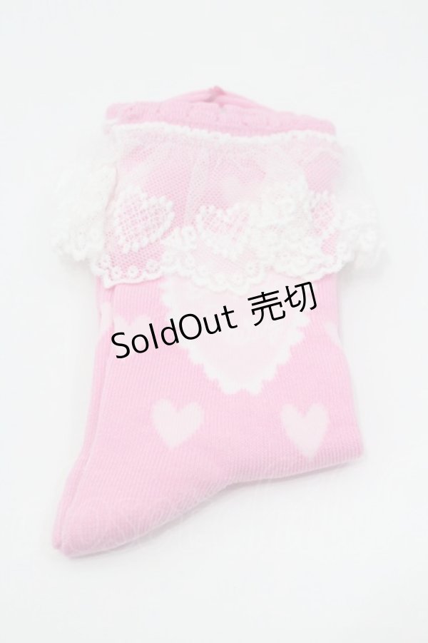画像1: Angelic Pretty / Diner Heartクルー丈ソックス  ピンク I-26-01-31-102-AP-ZA-SA-ZI (1)