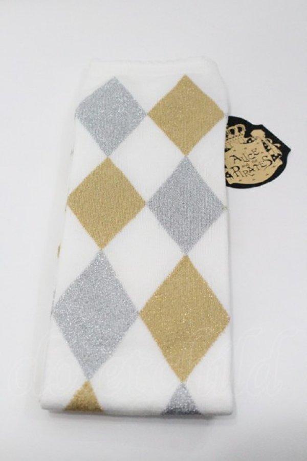 画像1: ALICE and the PIRATES / A/Pダイヤ柄ラメオーバーニーソックス  白 I-26-01-31-110-PA-ZA-HR-ZI (1)