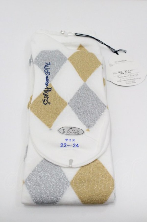 画像2: ALICE and the PIRATES / A/Pダイヤ柄ラメオーバーニーソックス  白 I-26-01-31-110-PA-ZA-HR-ZI (2)