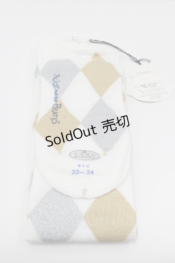 画像2: ALICE and the PIRATES / A/Pダイヤ柄ラメオーバーニーソックス  白 I-26-01-31-110-PA-ZA-HR-ZI (2)