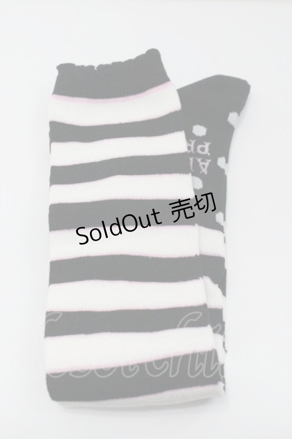 画像1: Angelic Pretty / Fancyスクールボーダーオーバーニー  黒Ｘ白 I-26-01-31-112-AP-ZA-SA-ZI (1)