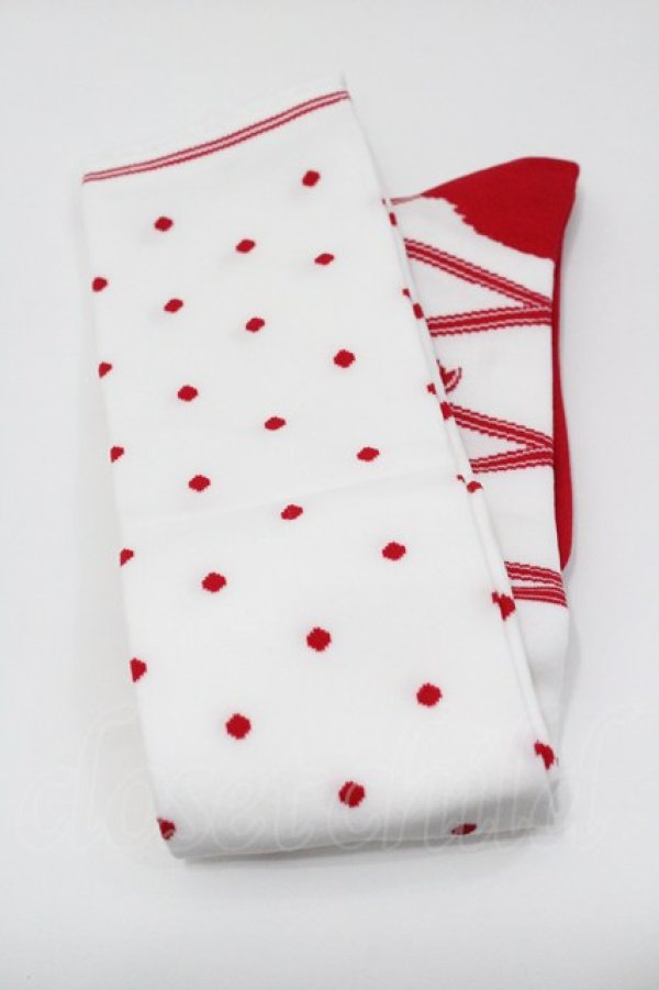 画像1: Angelic Pretty / トゥシューズ風オーバーニー  白Ｘ赤 I-26-01-31-114-AP-ZA-SA-ZI (1)