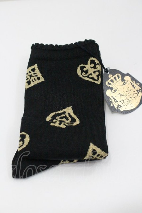 画像1: ALICE and the PIRATES / アリスのトランプオーバーニーソックス  黒Ｘゴールド I-26-01-31-118-PA-ZA-SA-ZI (1)