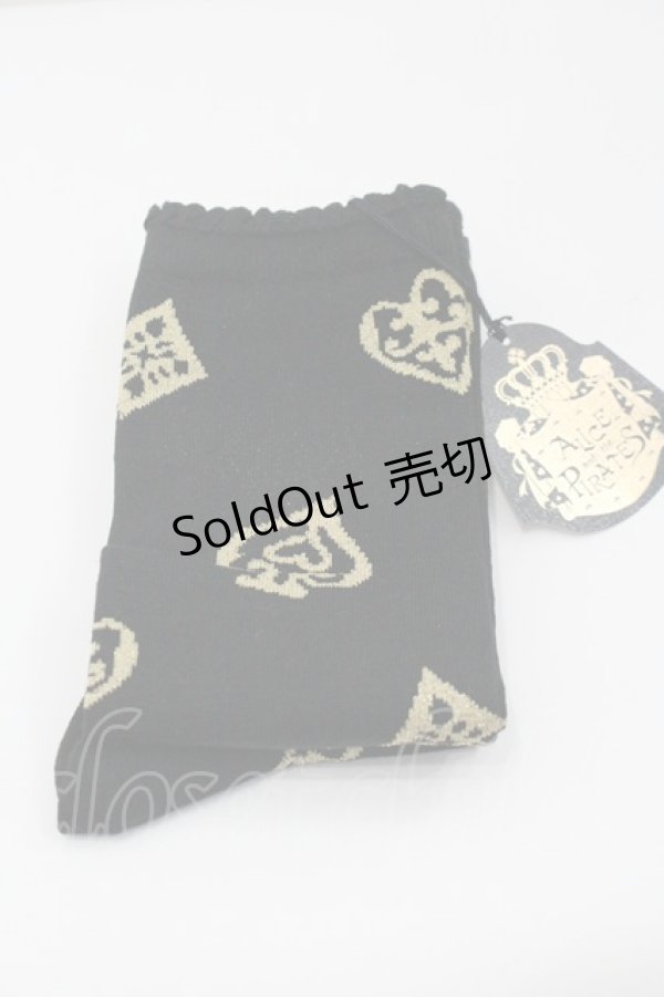 画像1: ALICE and the PIRATES / アリスのトランプオーバーニーソックス  黒Ｘゴールド I-26-01-31-118-PA-ZA-SA-ZI (1)