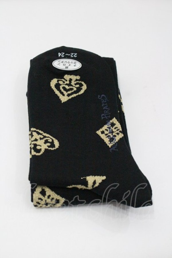 画像2: ALICE and the PIRATES / アリスのトランプオーバーニーソックス  黒Ｘゴールド I-26-01-31-118-PA-ZA-SA-ZI (2)