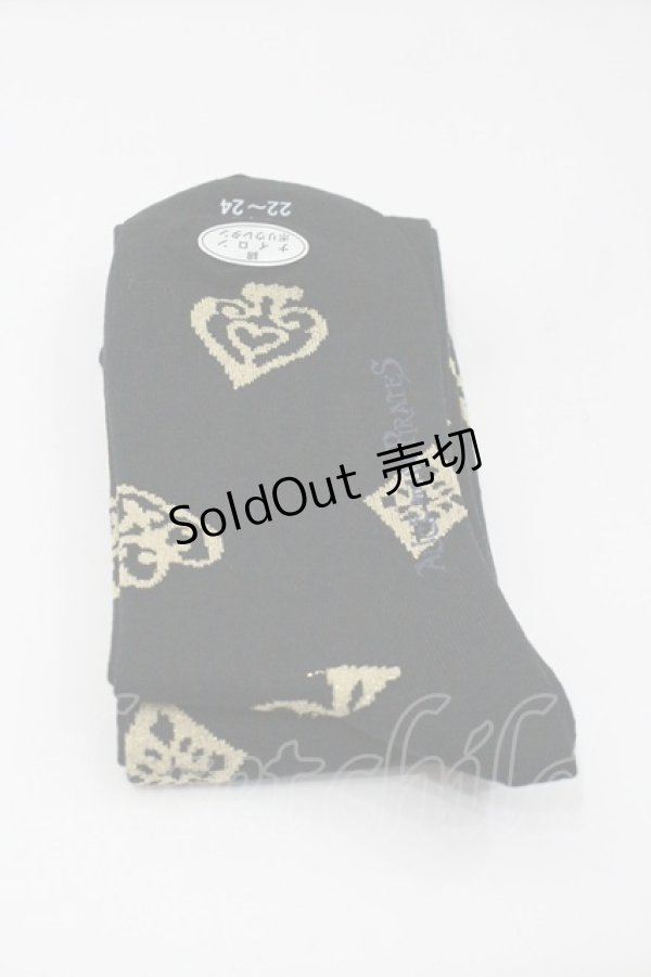 画像2: ALICE and the PIRATES / アリスのトランプオーバーニーソックス  黒Ｘゴールド I-26-01-31-118-PA-ZA-SA-ZI (2)