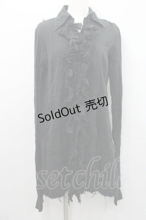 画像1: alice auaa / ガーゼフリルロングシャツ  黒 I-26-01-31-014-AA-BL-SA-ZI (1)