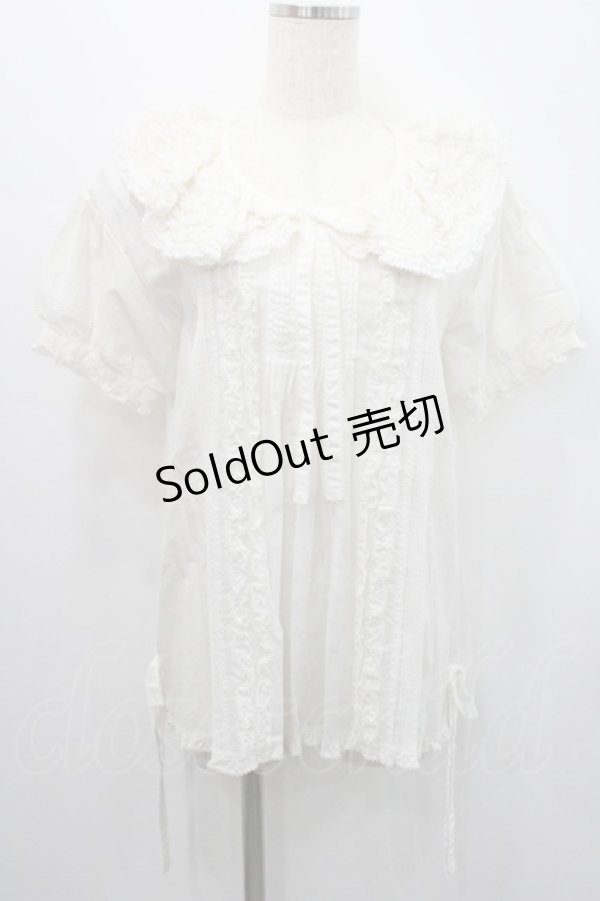 画像1: WONDERFUL WORLD / ピコフリル襟半袖ブラウス  生成り I-26-01-31-015-LO-BL-SA-ZI (1)