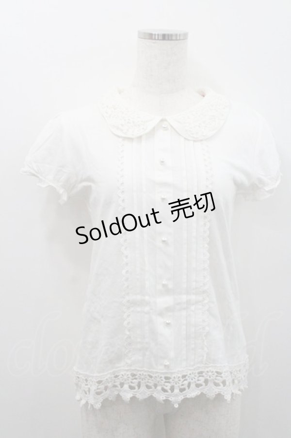 画像1: Ank Rouge / レースパール襟ブラウス風カットソー  白 I-26-01-31-003-CA-TO-SA-ZI (1)