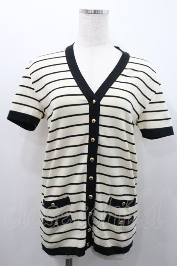 画像1: INGEBORG / ストライプ半袖カーディガン  アイボリー×ブラック I-26-01-31-024-LO-TO-SA-ZI (1)