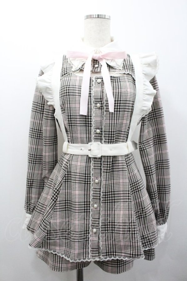 画像1: Honey Cinnamon / フリルハーネスセットアップ  ピンクチェック I-26-02-01-038-LO-OP-SA-ZI (1)