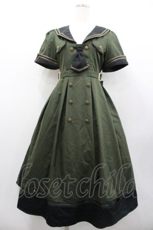 画像: Amavel / Guardianセーラーミリタリーミドル丈ワンピース  カーキ I-26-02-01-044-CA-OP-SA-ZI