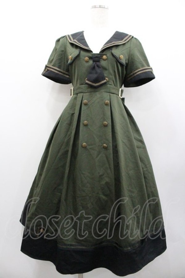 画像1: Amavel / Guardianセーラーミリタリーミドル丈ワンピース  カーキ I-26-02-01-044-CA-OP-SA-ZI (1)