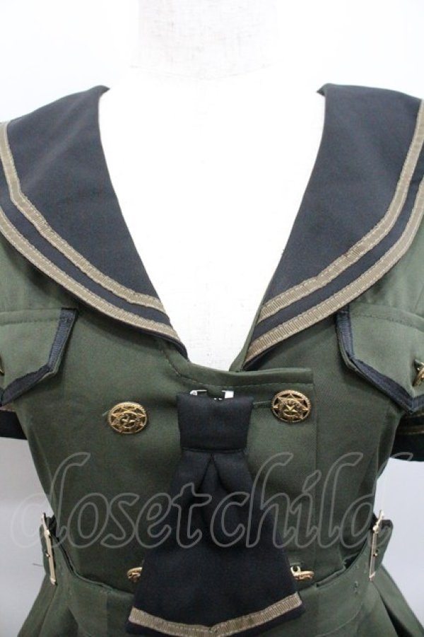 画像3: Amavel / Guardianセーラーミリタリーミドル丈ワンピース  カーキ I-26-02-01-044-CA-OP-SA-ZI (3)