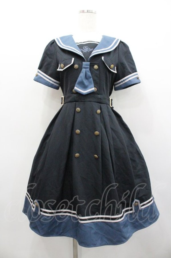 画像1: Amavel / Guardianセーラーミリタリーミドル丈ワンピース  ネイビー I-26-02-01-045-CA-OP-SA-ZI (1)